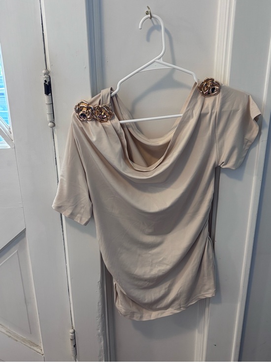 SHEIN Tops - SHEIN Cream Drape Neck Top with Gold Rosette Details